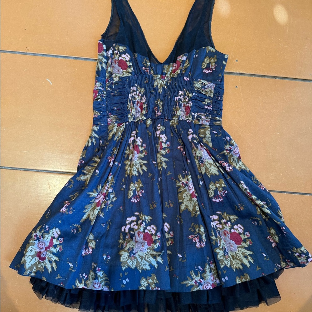 Free People Floral Mini Dress in Blue and Pink